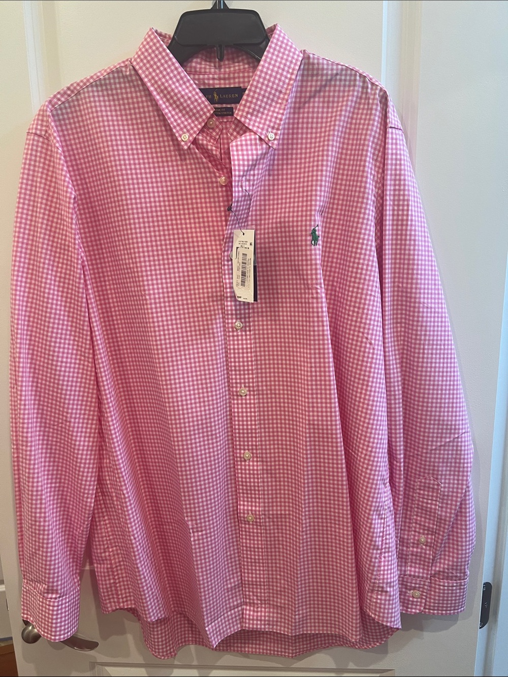 Polo by Ralph Lauren Pink Gingham Classic Stretch Fit Button‑Down Dress Shirt